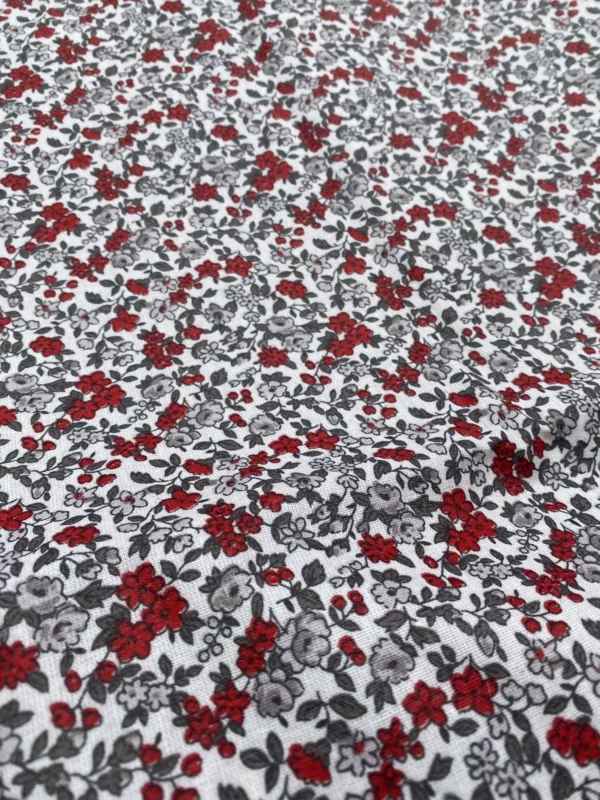 ENDUIT FLEURS ROUGE GRIS ET BLANC