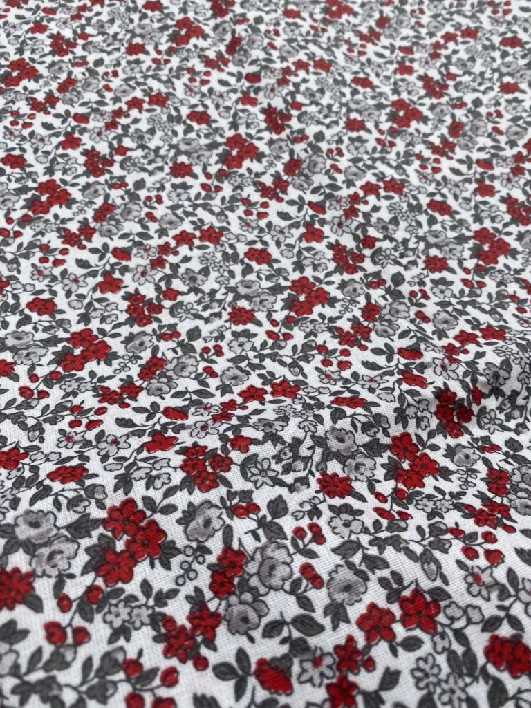 ENDUIT FLEURS ROUGE GRIS ET BLANC