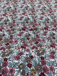 TISSU ENDUIT FLEURS TON ROSE BLEU GRIS