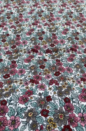 TISSU ENDUIT FLEURS TON ROSE BLEU GRIS