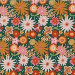COTON IMPRIME ARTY CHILDHOOD FLEURIS SUR FOND VERT GRAMMAGE LEGER