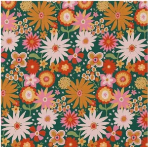 COTON IMPRIME ARTY CHILDHOOD FLEURIS SUR FOND VERT GRAMMAGE LEGER