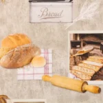 TOILE DE COTON BOULANGERIE SUR FOND TAUPE