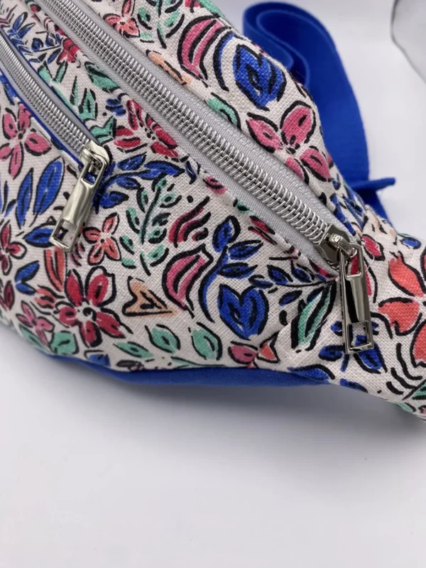 SAC BANANE AQUARELLE BLEURS BLEU