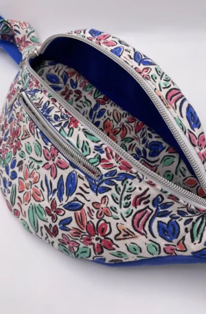 SAC BANANE AQUARELLE BLEURS BLEU