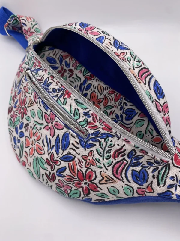 SAC BANANE AQUARELLE BLEURS BLEU