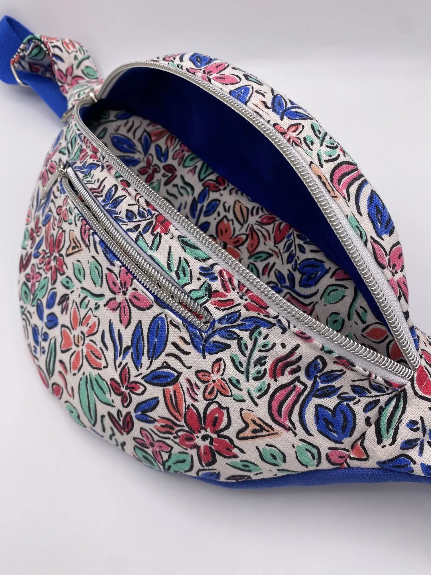 SAC BANANE AQUARELLE BLEURS BLEU