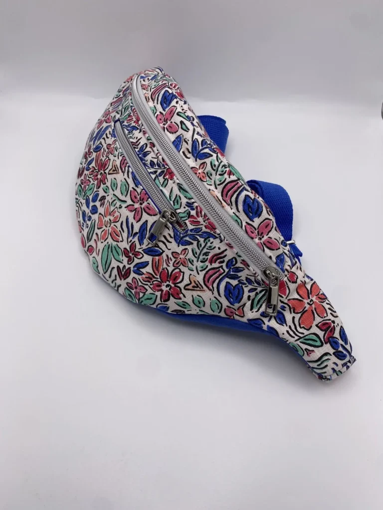 SAC BANANE AQUARELLE BLEURS BLEU