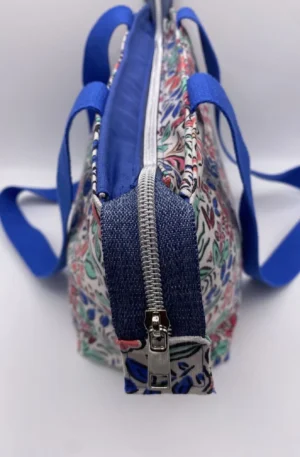 SAC ZIPPE AQUARELLE FLEURS BLEU MODELE TRANQUILLE