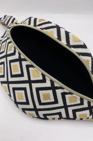 SAC BANANE JACQUARD LOSANGES NOIR ET DORE SANGLE DOREE