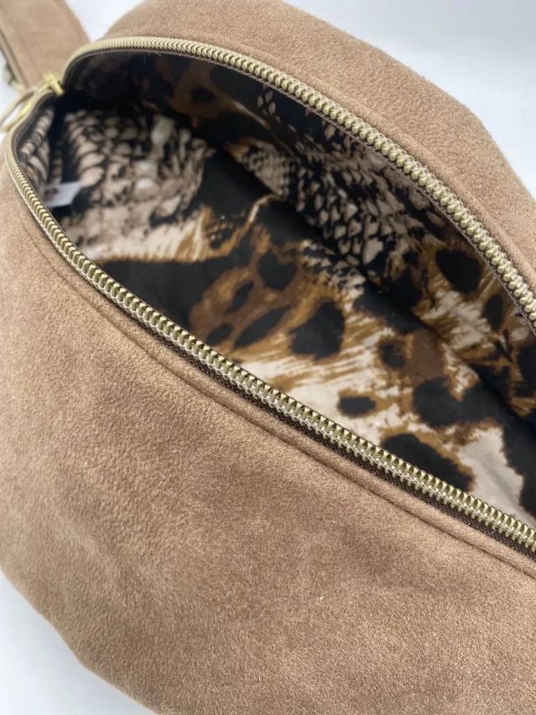 BANANE EFFET SUEDINE MARRON DOUBLURE COTON LEOPARD