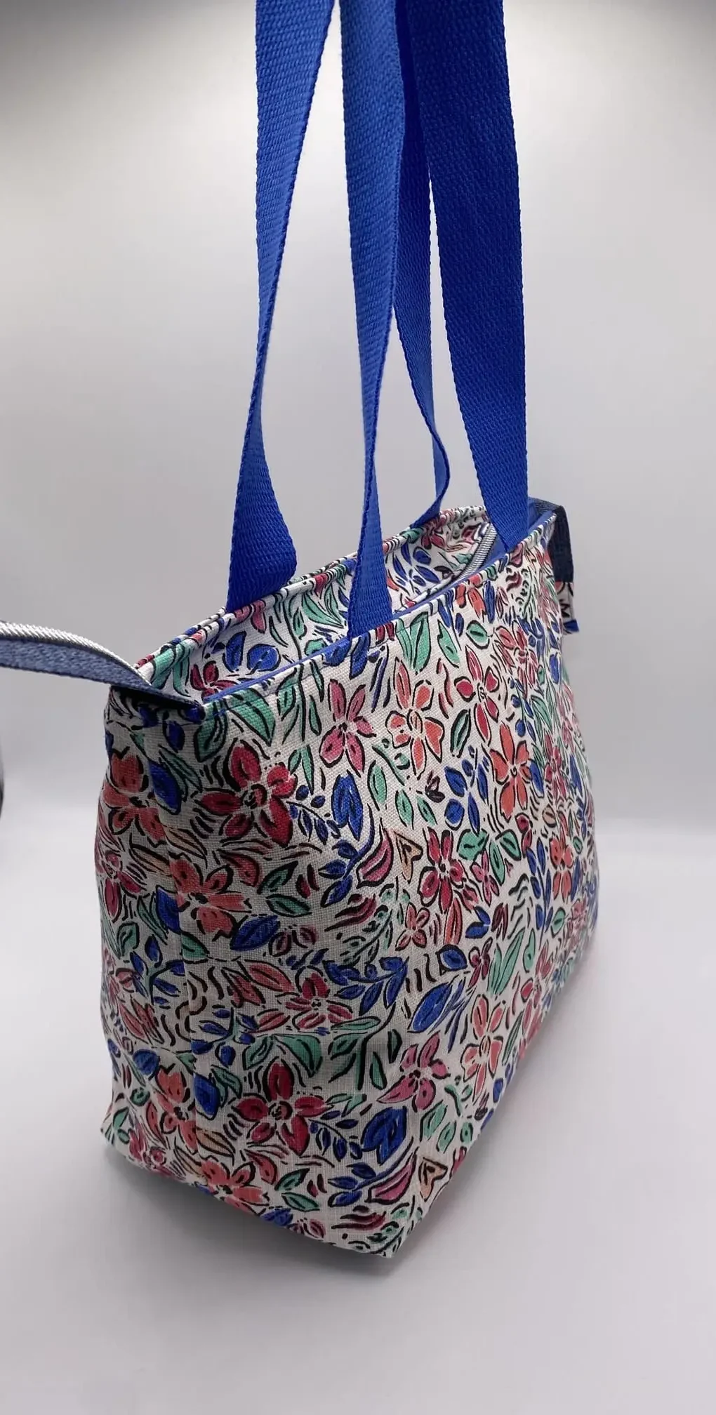 SAC ZIPPE AQUARELLE FLEURS BLEU MODELE TRANQUILLE