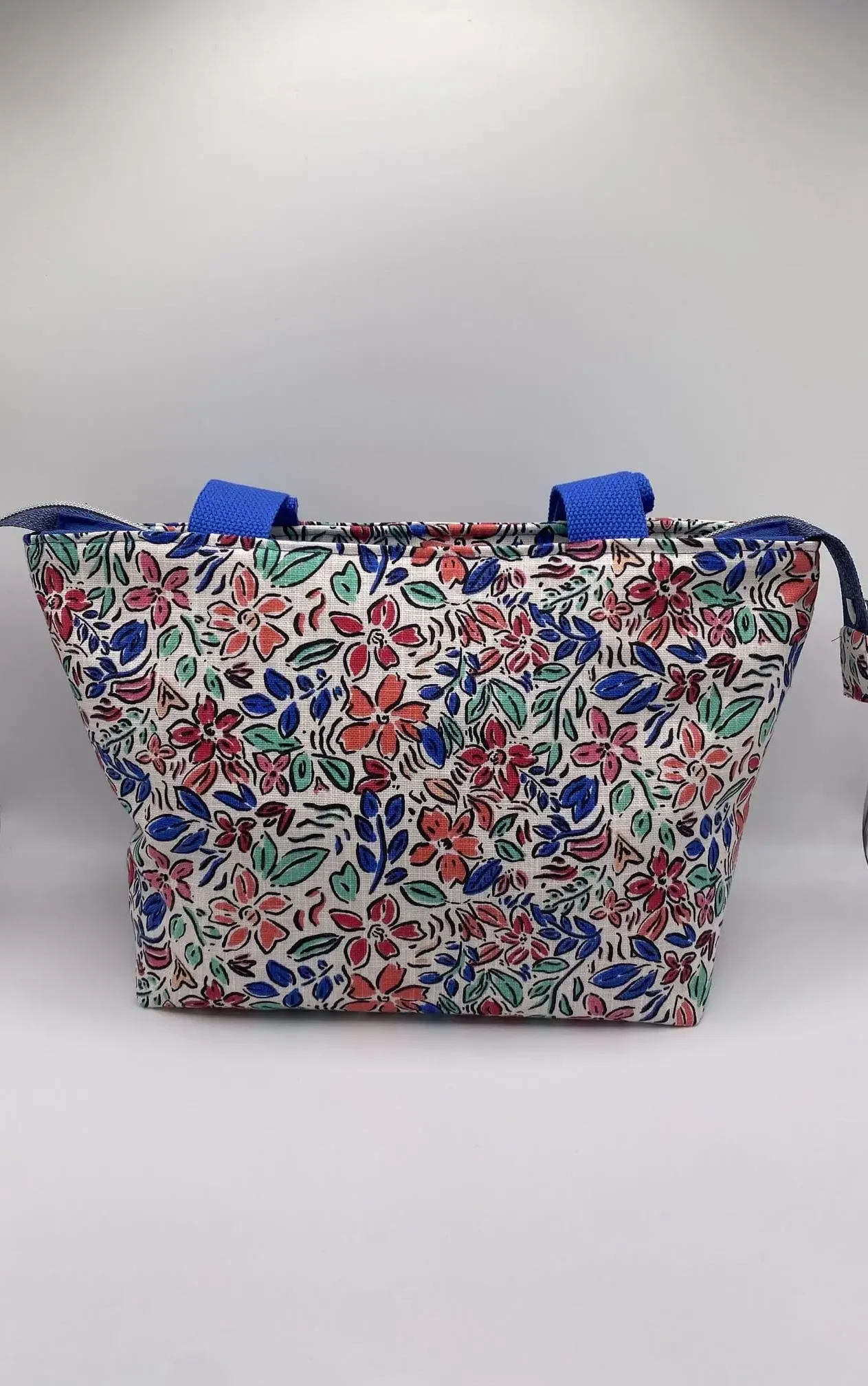 SAC ZIPPE AQUARELLE FLEURS BLEU MODELE TRANQUILLE