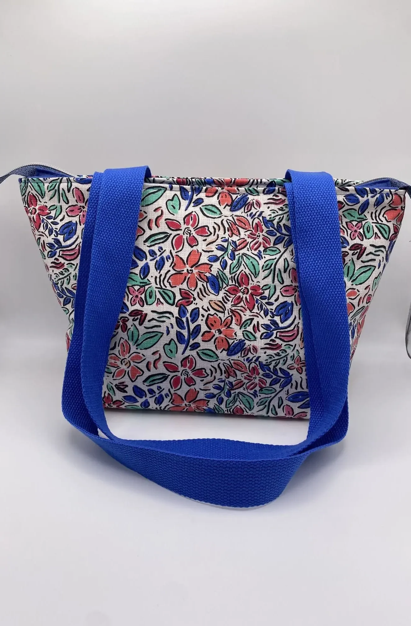 SAC ZIPPE AQUARELLE FLEURS BLEU MODELE TRANQUILLE