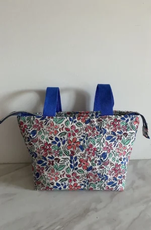 SAC ZIPPE AQUARELLE FLEURS BLEU MODELE TRANQUILLE