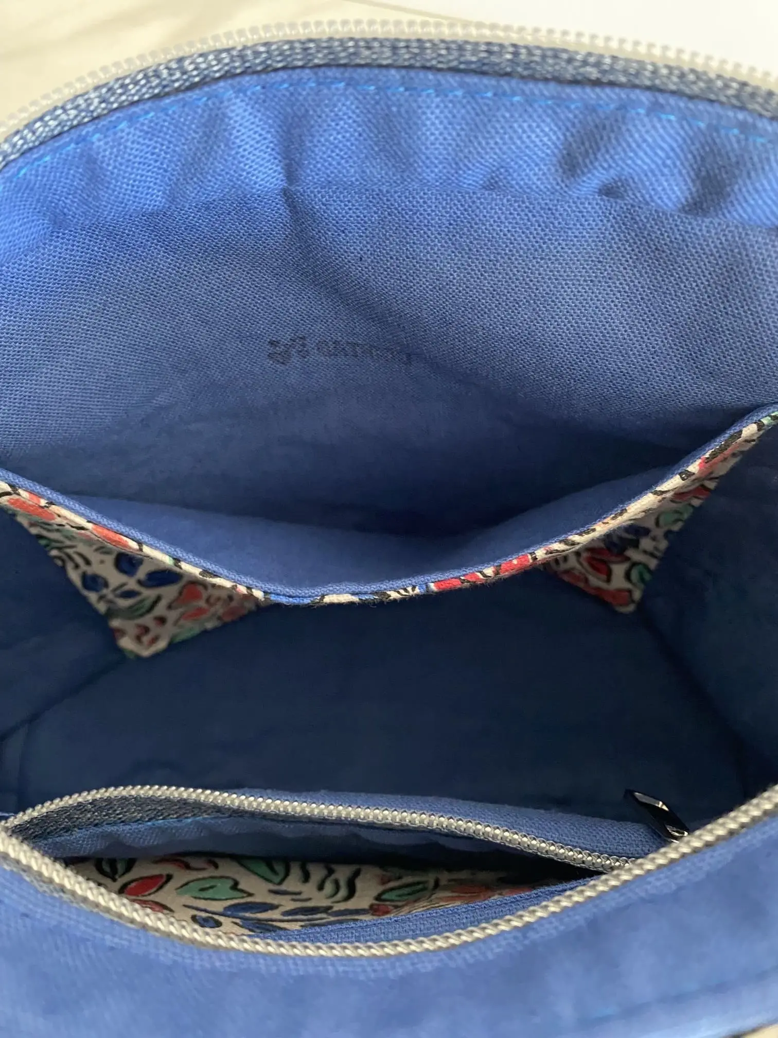 SAC ZIPPE AQUARELLE FLEURS BLEU MODELE TRANQUILLE