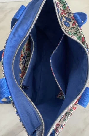 SAC ZIPPE AQUARELLE FLEURS BLEU MODELE TRANQUILLE