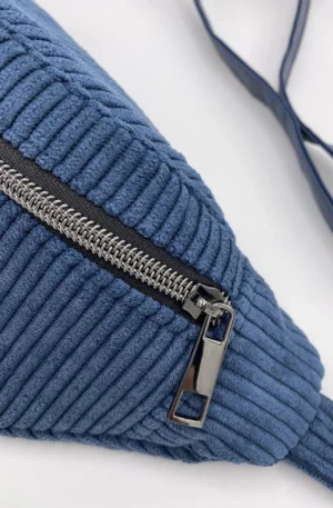 BANANE BLEU VELOURS POCHE INTERIEURE SANGLE SIMILI CUIR