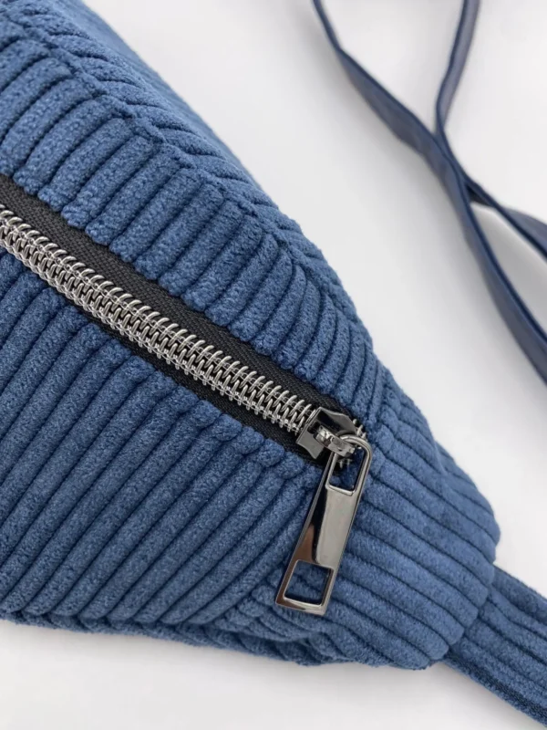 BANANE BLEU VELOURS POCHE INTERIEURE SANGLE SIMILI CUIR