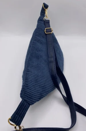 BANANE BLEU VELOURS POCHE INTERIEURE SANGLE SIMILI CUIR