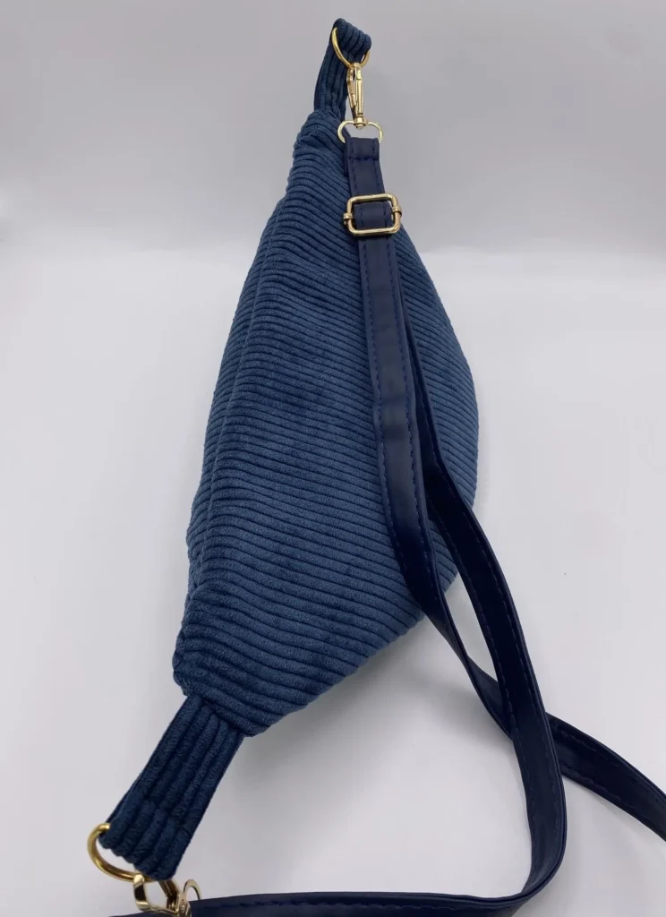 BANANE BLEU VELOURS POCHE INTERIEURE SANGLE SIMILI CUIR