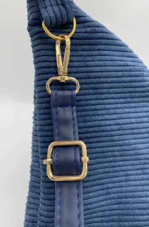 BANANE BLEU VELOURS POCHE INTERIEURE SANGLE SIMILI CUIR