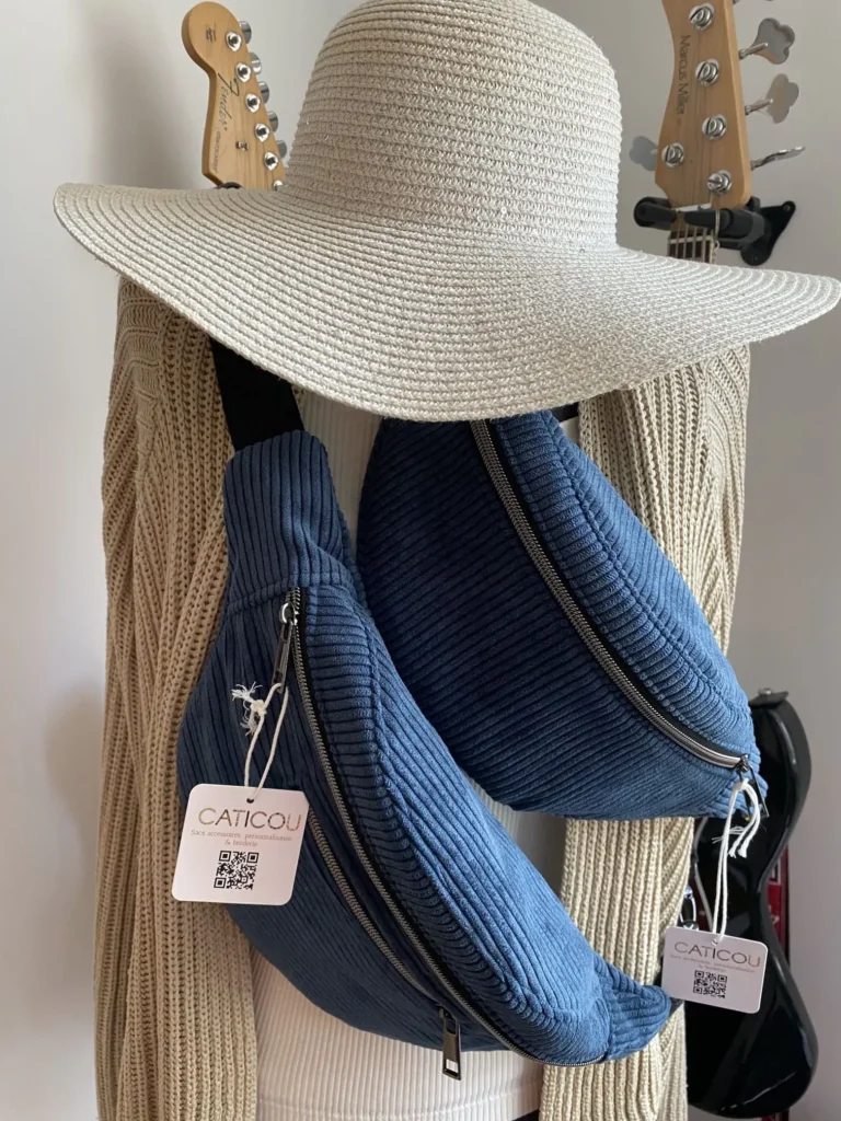 BANANE VELOURS BLEU NUIT MODELE MARIE *** AVEC POCHE INTERIEURE
