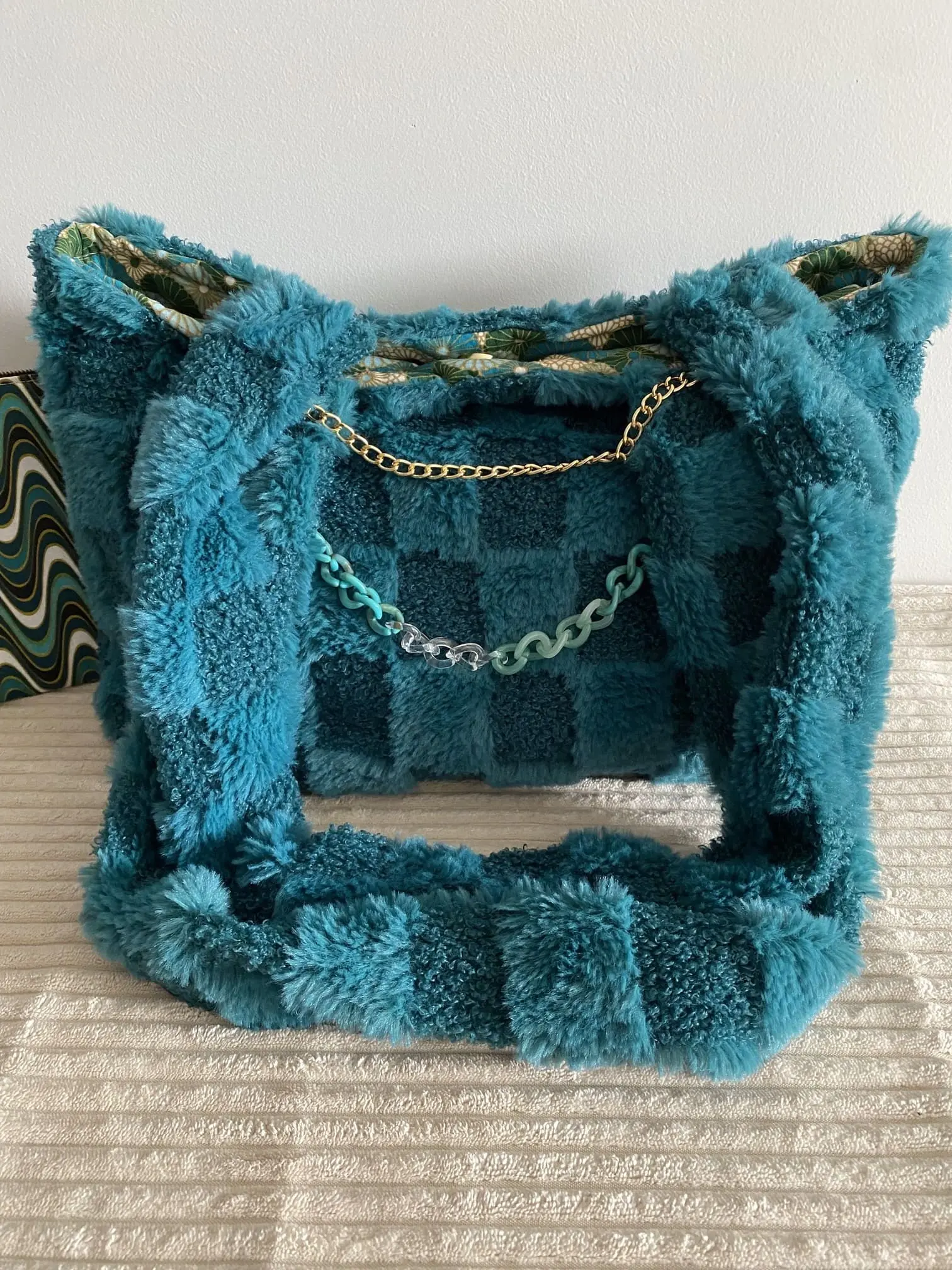 SAC DOUCEUR VELOURS VERT DAMIER