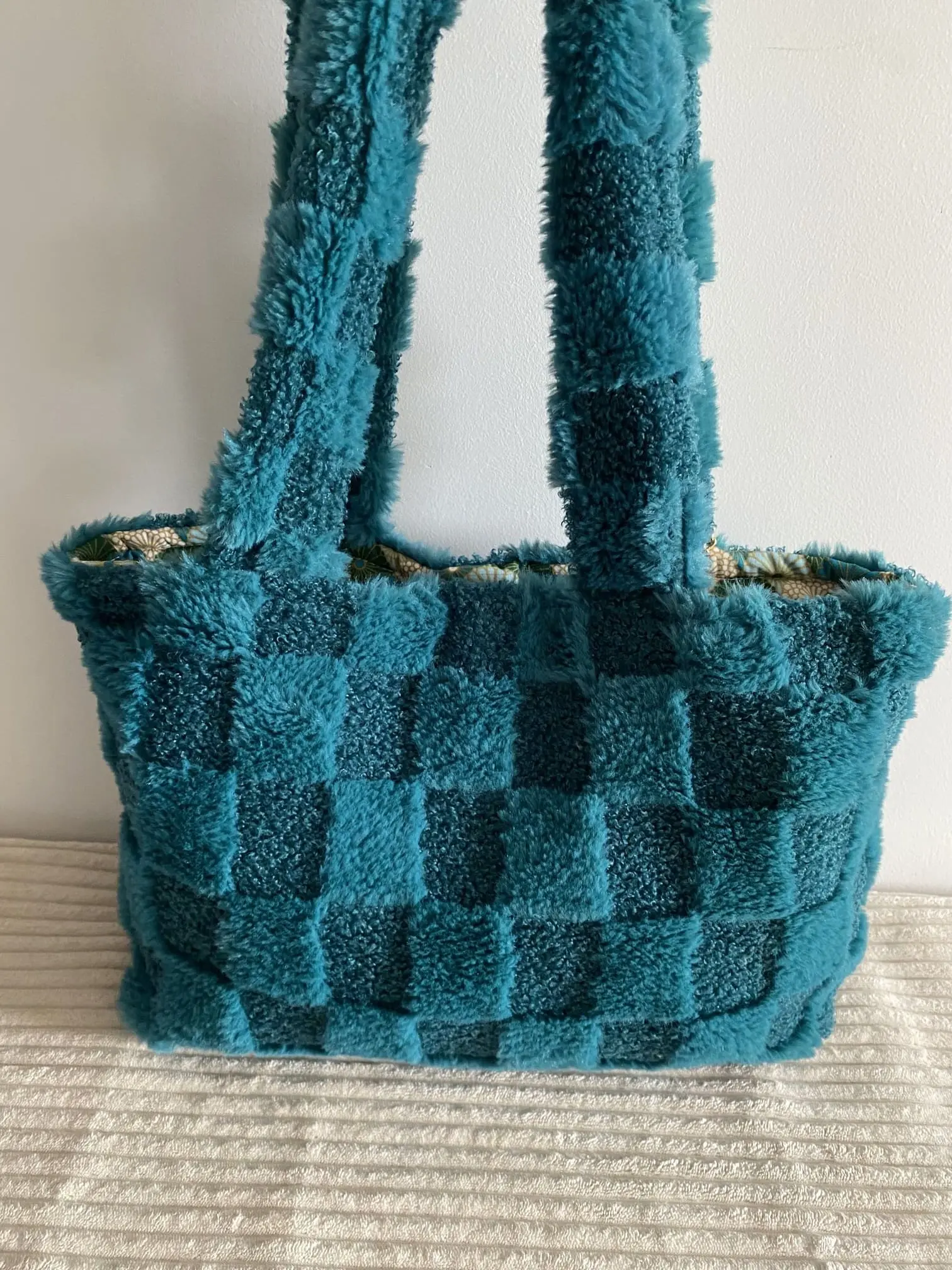 SAC DOUCEUR VELOURS VERT DAMIER