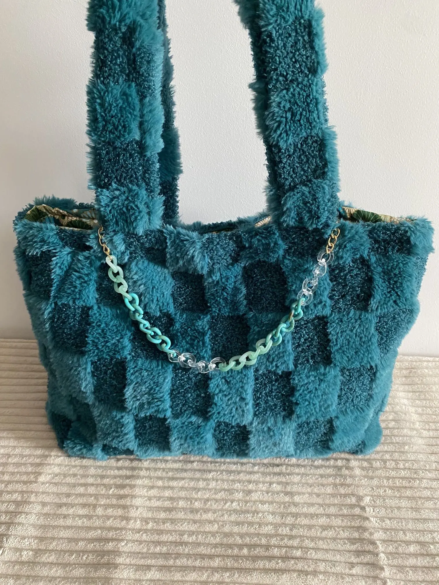 SAC DOUCEUR VELOURS VERT DAMIER