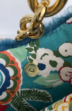 sac DEMI LUNE TURQUOISE FAUSSE FOURRURE