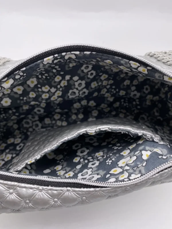 SAC BAGUETTE SIMILI CUIR CAPITONS CHAINE ARGENT