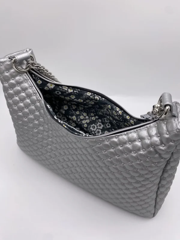 SAC BAGUETTE SIMILI CUIR CAPITONS CHAINE ARGENT