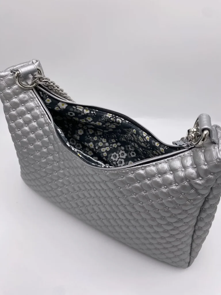 SAC BAGUETTE SIMILI CUIR CAPITONS CHAINE ARGENT