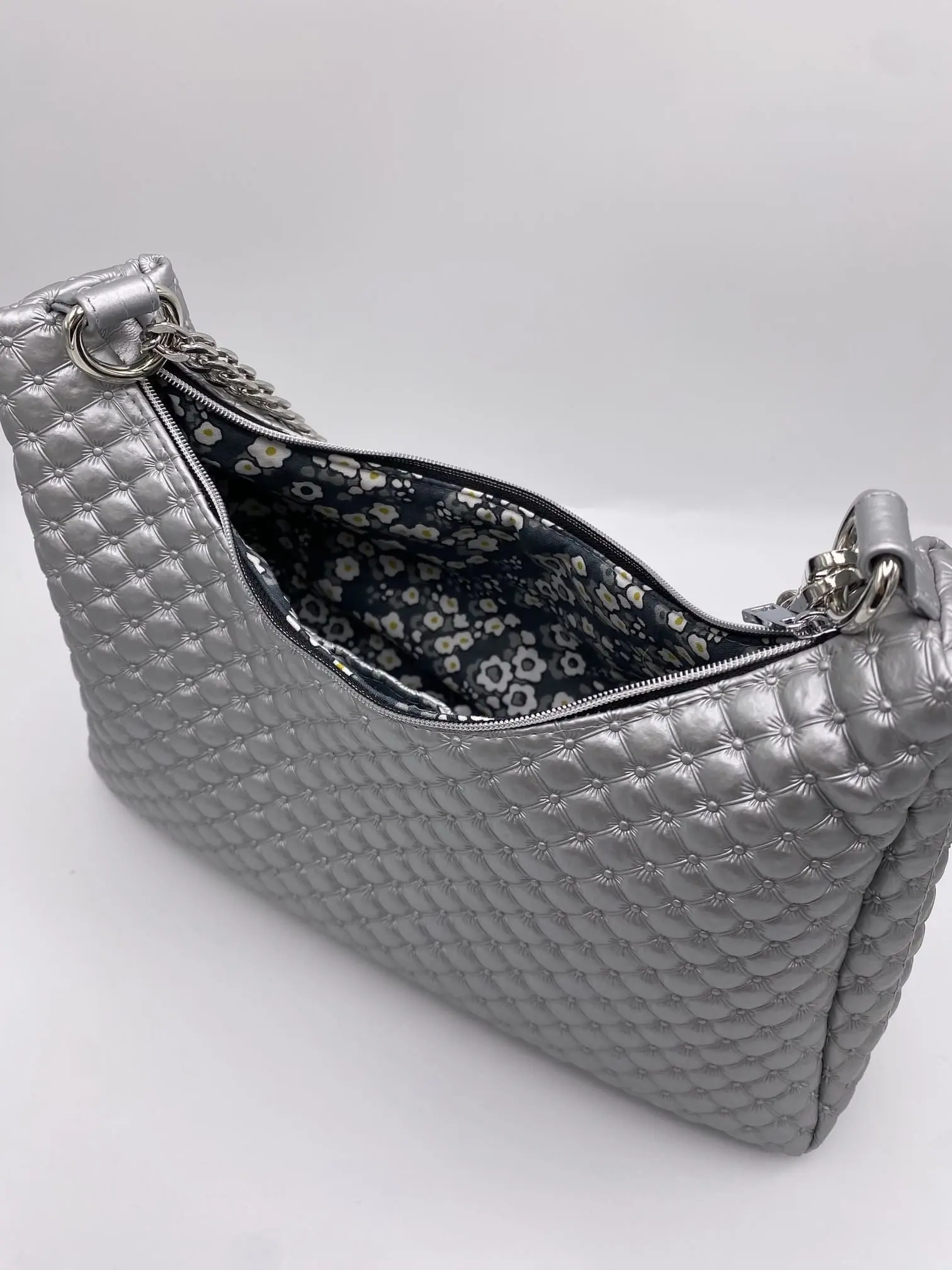 SAC BAGUETTE SIMILI CUIR CAPITONS CHAINE ARGENT