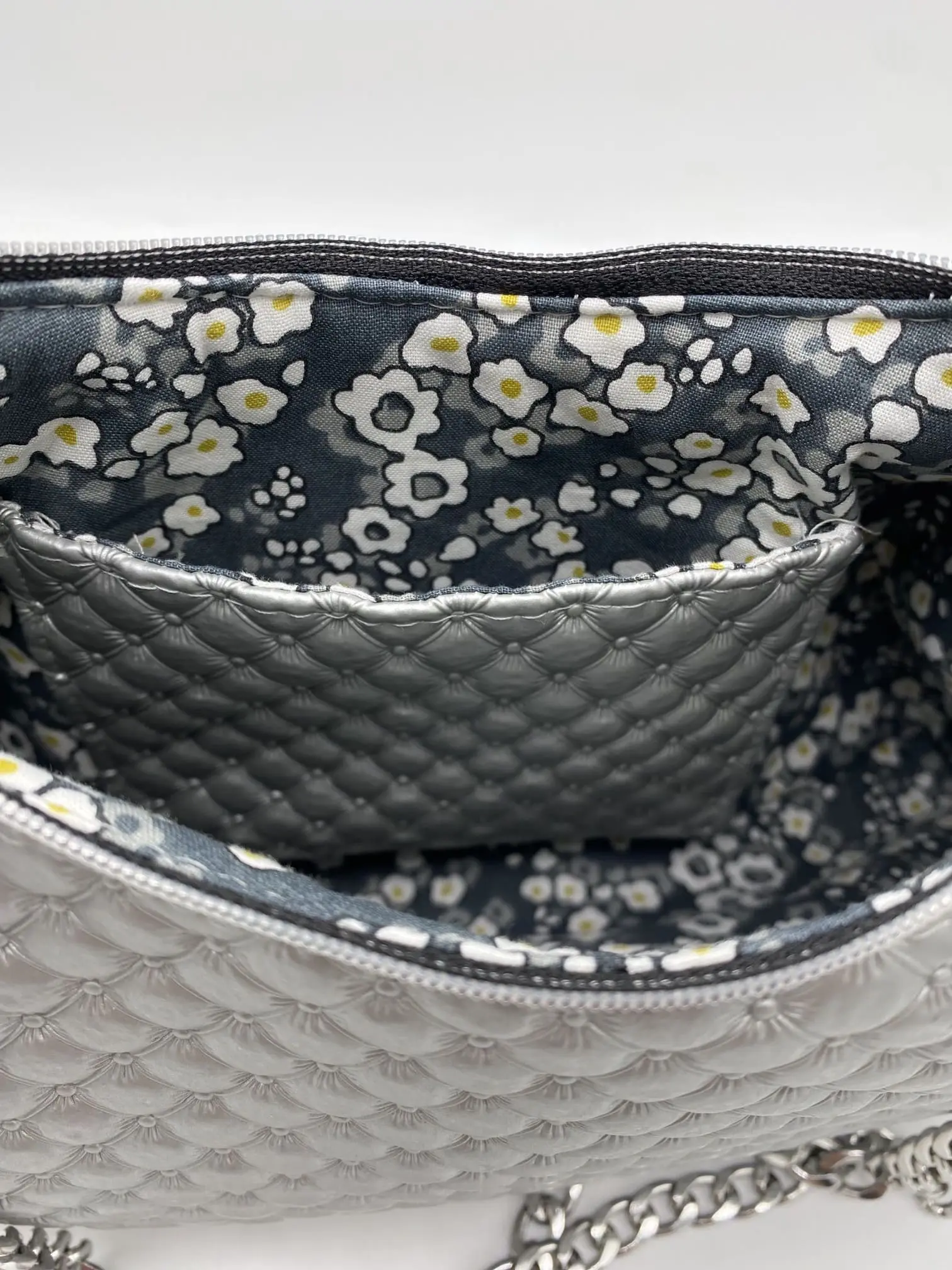 SAC BAGUETTE SIMILI CUIR CAPITONS CHAINE ARGENT