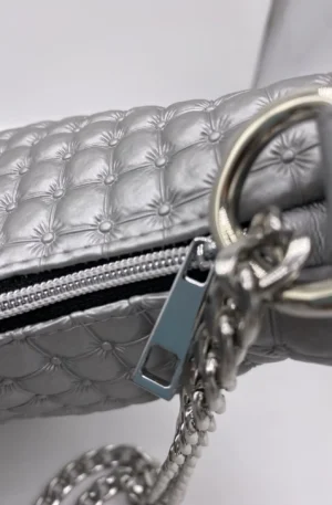 SAC BAGUETTE SIMILI CUIR CAPITONS CHAINE ARGENT