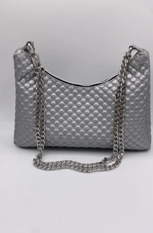 SAC BAGUETTE SIMILI CUIR CAPITONS CHAINE ARGENT