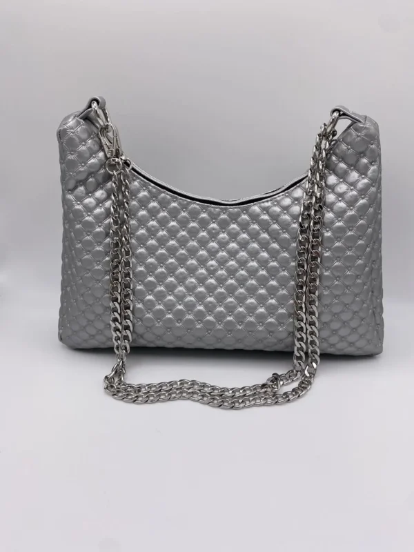 SAC BAGUETTE SIMILI CUIR CAPITONS CHAINE ARGENT
