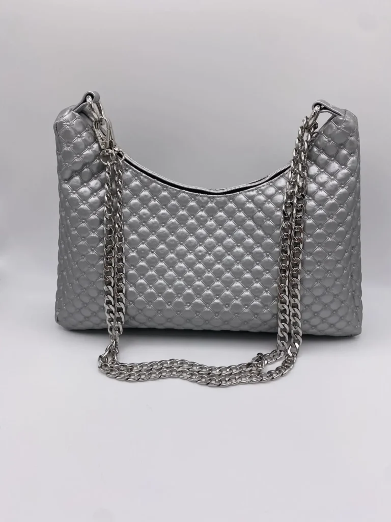 SAC BAGUETTE SIMILI CUIR CAPITONS CHAINE ARGENT