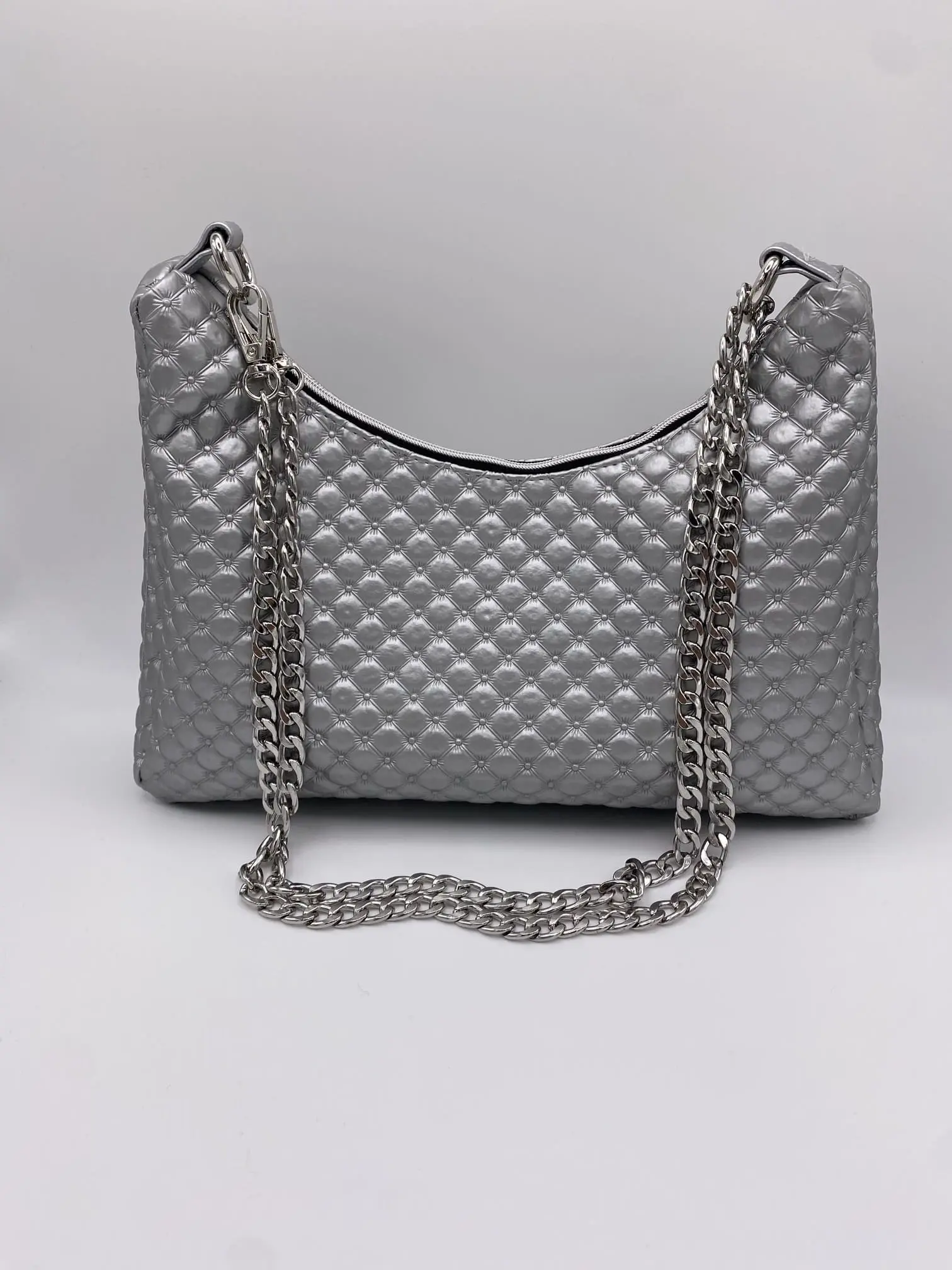 SAC BAGUETTE SIMILI CUIR CAPITONS CHAINE ARGENT
