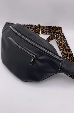BANANE SIMILI NOIR SANGLE 38mm LEOPARD