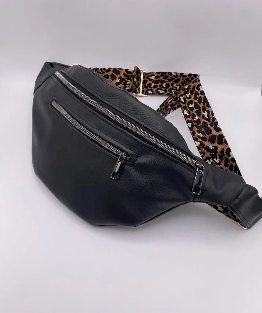 BANANE SIMILI NOIR SANGLE 38mm LEOPARD