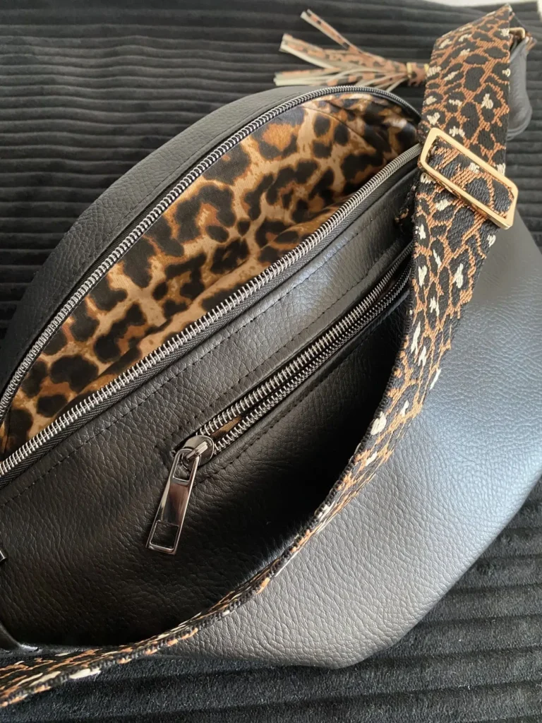 BANANE SIMILI NOIR SANGLE 38mm LEOPARD
