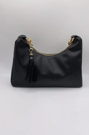 SAC BAGUETTE SIMILI CUIR NOIR CHAINE OR