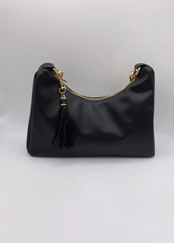 SAC BAGUETTE SIMILI CUIR NOIR CHAINE OR