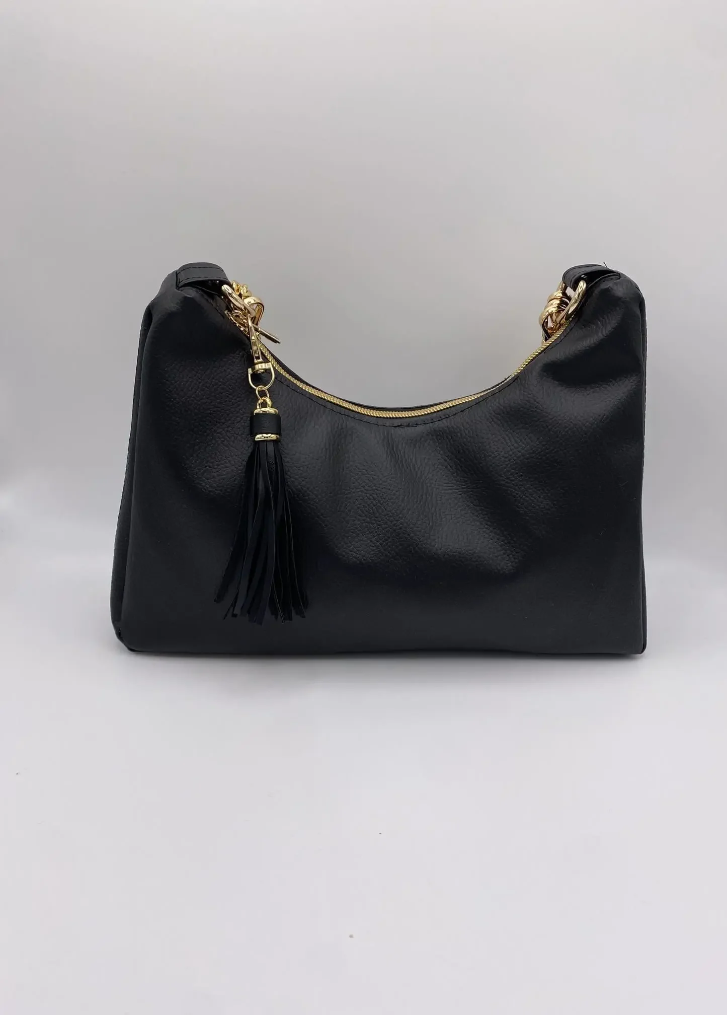 SAC BAGUETTE SIMILI CUIR NOIR CHAINE OR