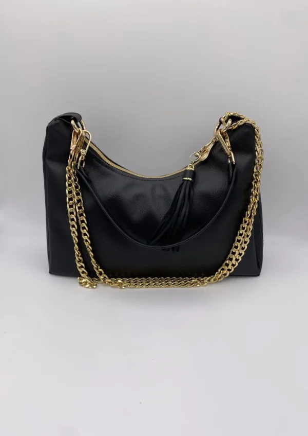 SAC BAGUETTE SIMILI CUIR NOIR CHAINE OR