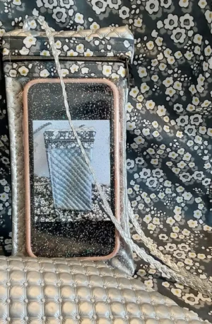 POCHETTE TELEPHONE SIMILI ARGENT CAPITONS