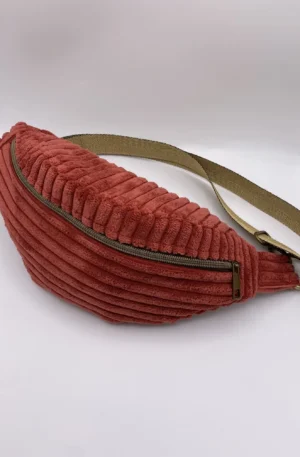 SAC BANANE VELOURS ORANGE POCHE INTERIEURE SANGLE DOREE